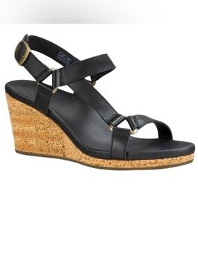 Teva Arrabelle Women’s Black Leather cork wedge sandals 8